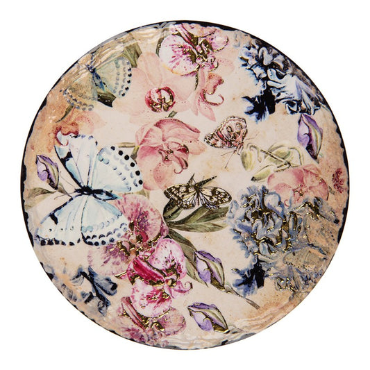 Keramische pannenonderzetter met vlinder- en bloemenmotief – Clayre & Eef Ø16 cm
