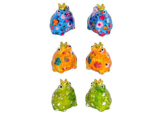 Keramieken kikker peper- en zoutstel in blauw, oranje en groen – Pomme Pidou