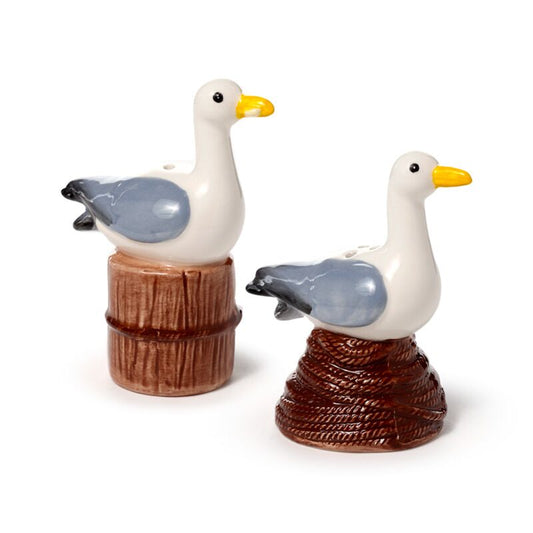 Peper- en zoutstel zeemeeuw op boei en touw – maritieme keramiek decoratie