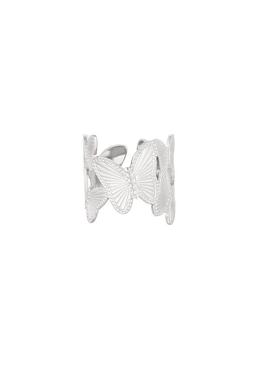 Zilveren verstelbare ring met meerdere vlinders – stainless steel