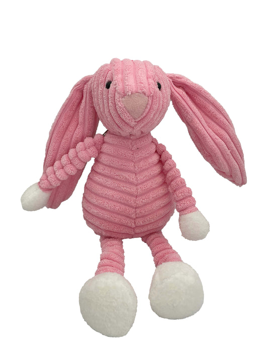 Roze ribstof knuffel konijn van De Houtkraam