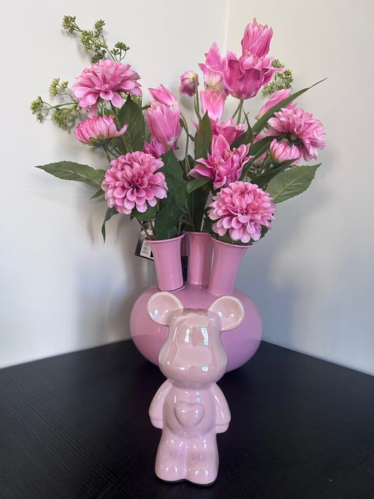 Roze keramisch beer beeld woondecoratie 10,5x7,5x18 cm