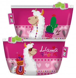 Vrolijke lama toilettas kind – roze met witte print