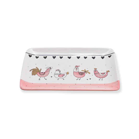 Schaal met Kippenprint – 25 cm – Keramiek – Roze