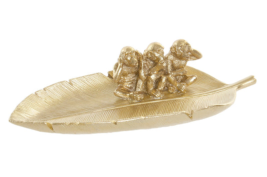 Gouden Bladschaal met Horen Zien Zwijgen Aapjes – Krokomingo