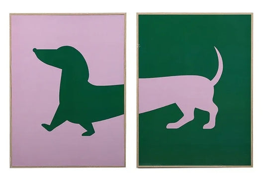 Teckel Wanddecoratie Set – Paars & Groen
