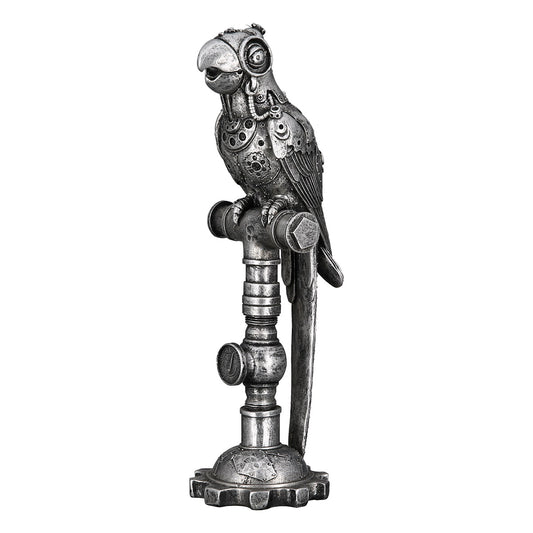 Steampunk papegaai beeld zilveren woondecoratie – 30,5 cm