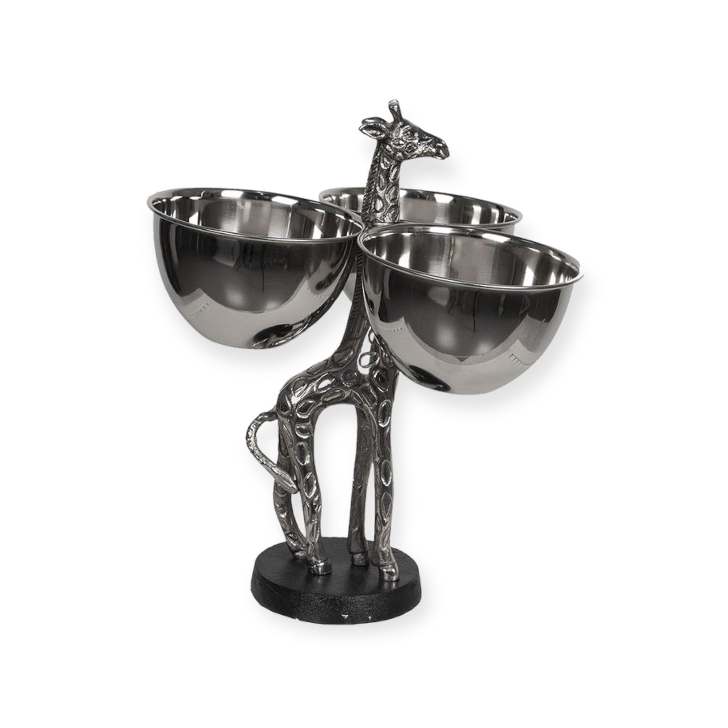 Zilverkleurige aluminium serveerschaal in giraffevorm – 33×26×32 cm – unieke keukenaccessoire