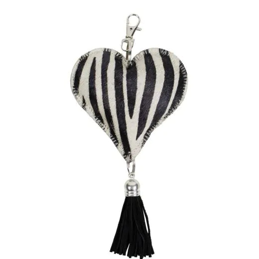 sleutelhanger zebra hart koeienhuid zwart wit
