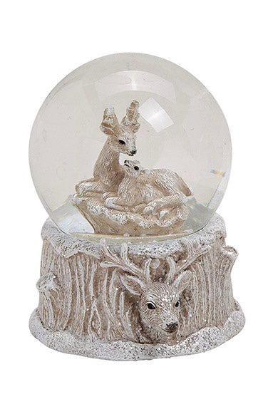Sneeuwbol met moederhert en jong – zilver en wit kerstdecoratie 8 cm