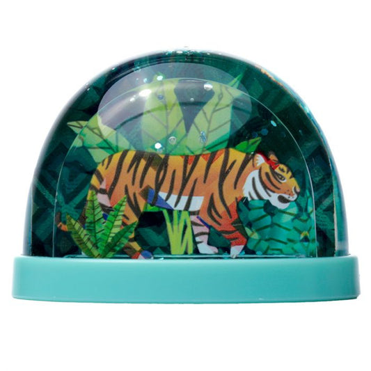 Mini sneeuwbol met tijgerdecor en turquoise voet