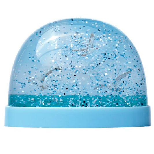 Kinder sneeuwbol met vliegende zeemeeuwen en turquoise voet – met glitters