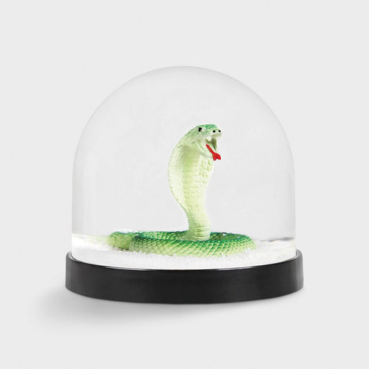 Sneeuwbol met groene slang – zwart voetstuk, decoratief design