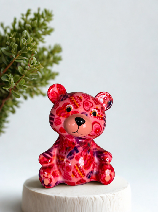 Mini spaarpot Toto de Beer – roze hartjes design – 8,5x7,5x12 cm