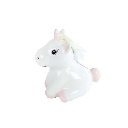 Witte eenhoorn spaarpot met roze accenten – kinderkamer decoratie