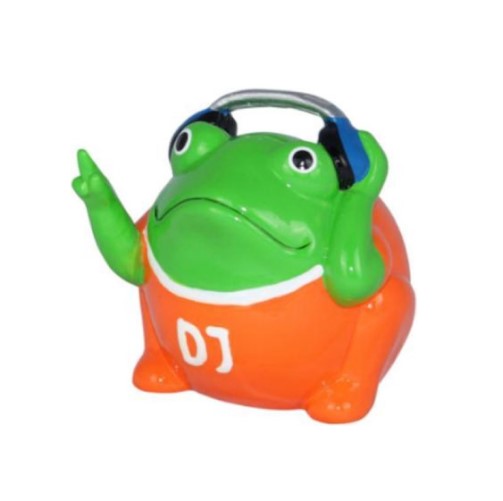 Keramische DJ kikker spaarpot Freddy met oranje outfit en koptelefoon – Pomme Pidou