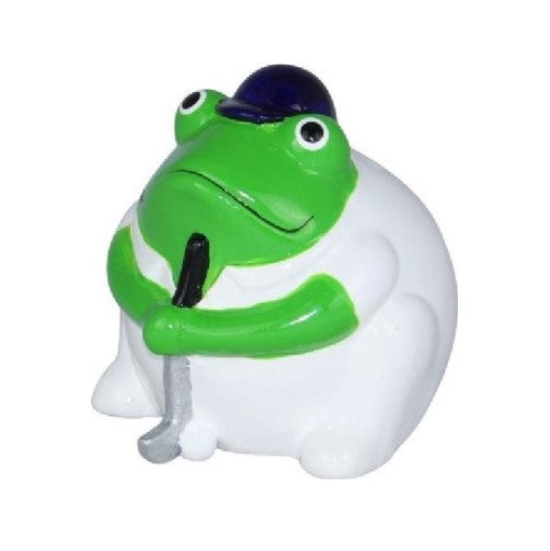 Keramieken golf kikker spaarpot Freddy met blauwe pet en golfclub – Pomme Pidou