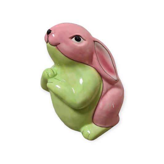 Spaarpot konijn van keramiek in pastel roze-groen