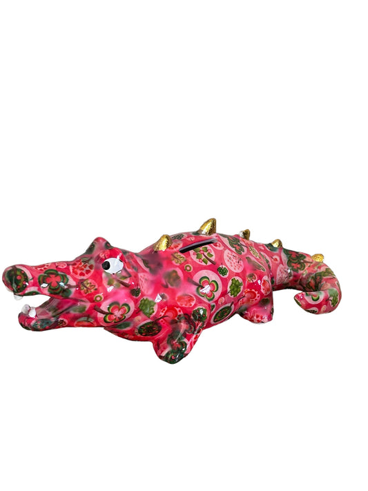 Roze spaarpot krokodil van keramiek in TreeLove Poppy Pink design van Pomme Pidou