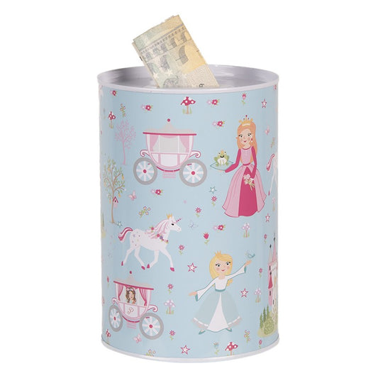 Blauwe prinsessenspaarpot met eenhoorns, kastelen en koets – kinderdecoratie