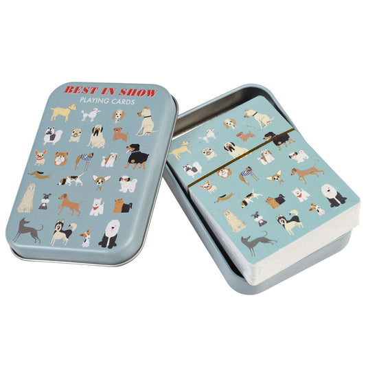 Speelkaarten met hondenprint ‘Best in Show’ in turquoise tinblik – Rex London (10,3x7,5x2 cm)