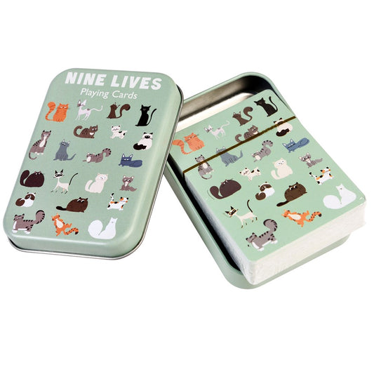 Speelkaarten met katten ‘Nine Lives’ van Rex London in mintgroen blikje

