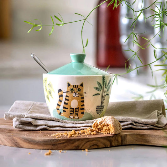 Keramische suikerpot met kattenillustraties van Hannah Turner – retro design Ø 10 cm