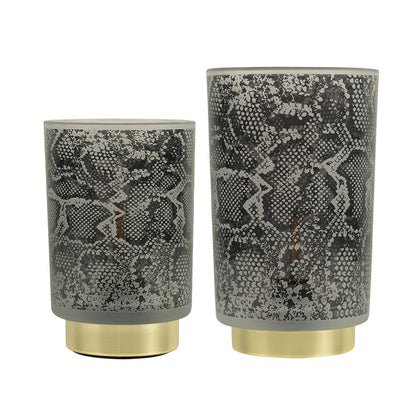 Grijze tafellamp met slangenprint en gouden voet – Mars & More