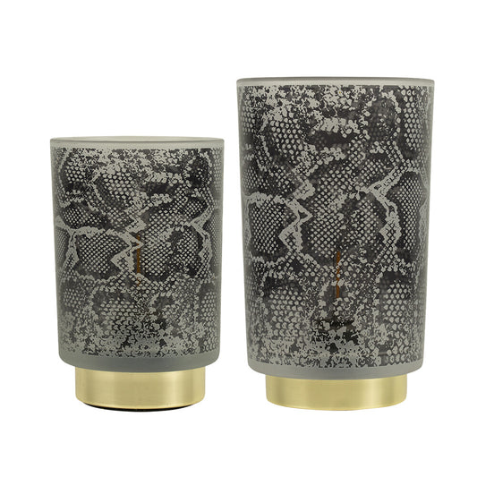 Grijze tafellamp met slangenprint en gouden voet – Mars & More