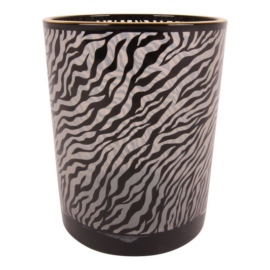 grote theelichthouder zebraprint glas zwart wit