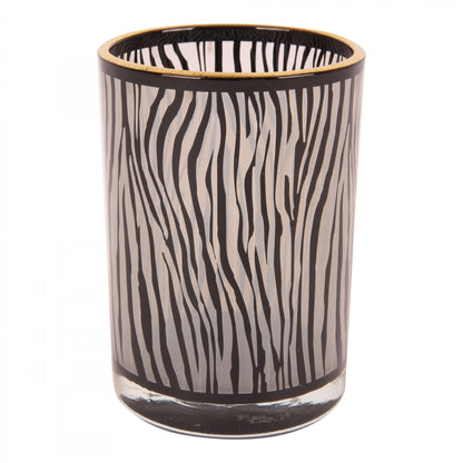 grote theelichthouder zebraprint glas zwart-wit