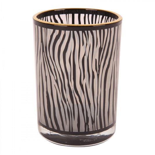 grote theelichthouder zebraprint glas zwart-wit