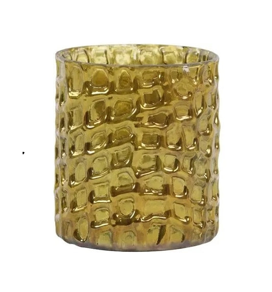 Gouden Theelichthouder met Krokodillenprint – 8x9 cm