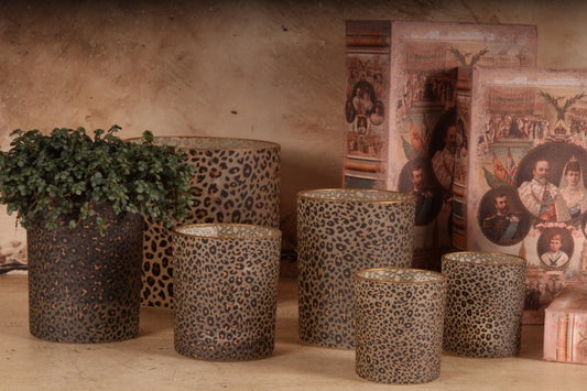 Theelichthouder luipaardprint – luxe kaarsenhouder glas met gouden binnenzijde