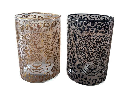 Gouden en zwarte epoxy theelichthouder met panterprint – luxe en speelse uitstraling