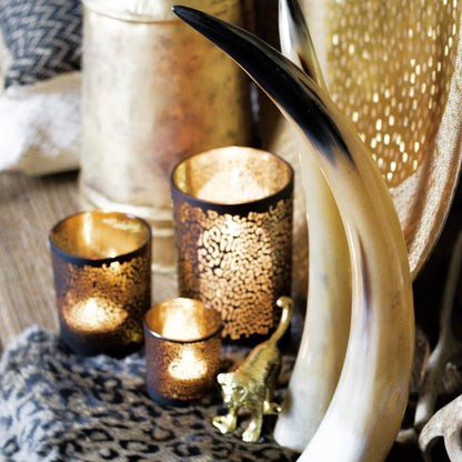 Set Theelichthouders Jaguarprint – Zwart & Goud