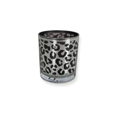Glazen theelichthouder luipaardprint – zilver & zwart, 3 formaten