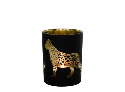 Black Tea Light Holders with Golden Panther | 3 sizes