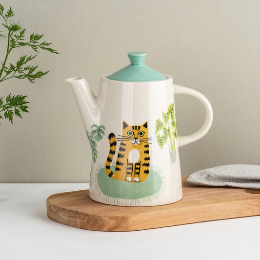 Keramische katten theepot met retro illustraties van Hannah Turner – 1,2 liter inhoud