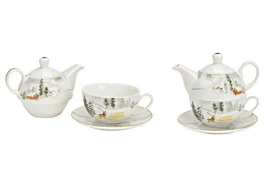 Theeset met rendieren – theepot, kopje en schotel – kerst porselein