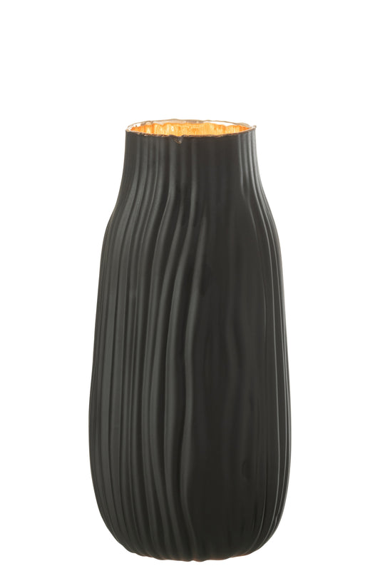 Zwarte glazen vaas met goudaccent – 26 cm hoog van J-line