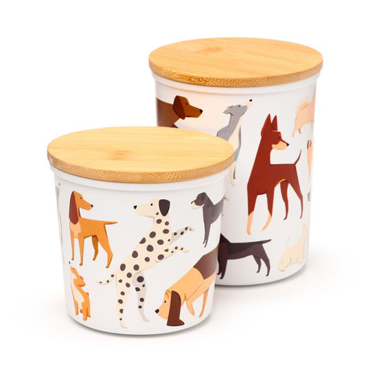 Set van 2 voorraadpotten met hondenprint – RPET potten met bamboe deksel (Small & Medium)