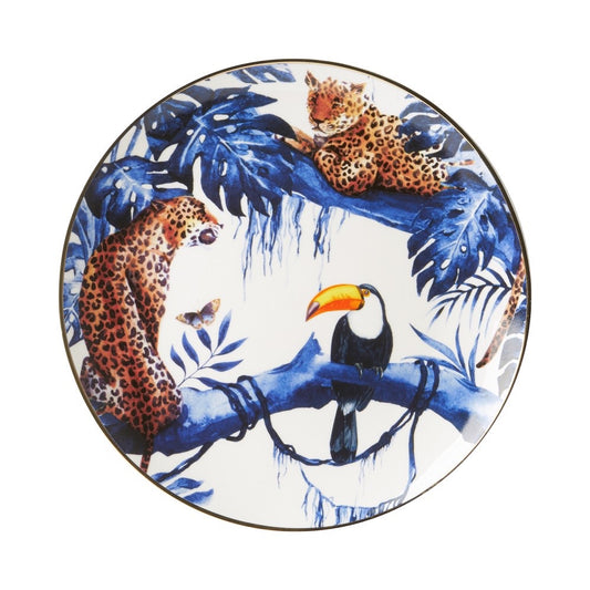 Keramisch wandbord Jungle met panter, toekan en vlinder – 26,5 cm diameter