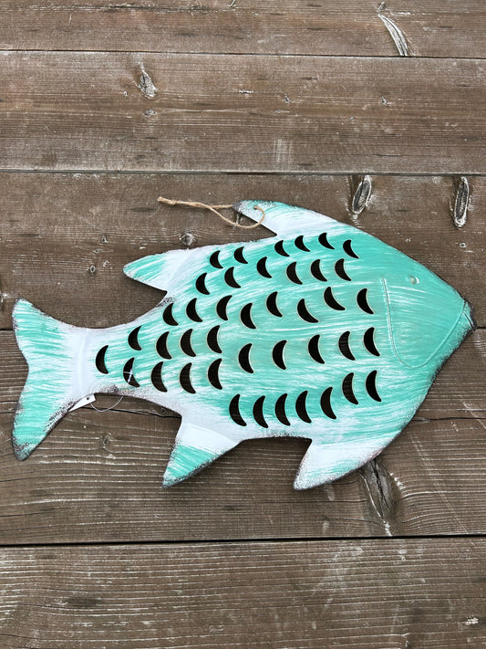 Groene metalen wanddecoratie vis – Ibiza stijl muuraccessoire