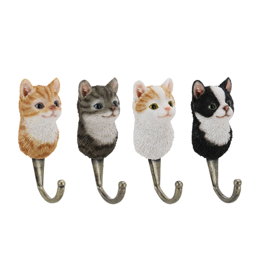 Decoratieve katten wandhaak in rood-wit, grijs, oranje of zwart-wit – max. 2 kg draagkracht