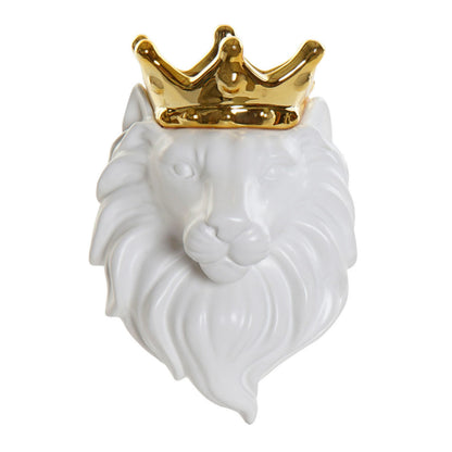 Witte wandvaas in vorm van leeuw met gouden kroon – luxe wanddecoratie
