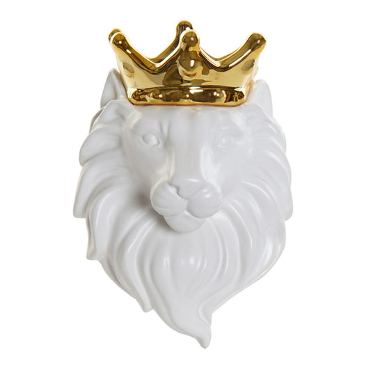 Witte wandvaas in vorm van leeuw met gouden kroon – luxe wanddecoratie