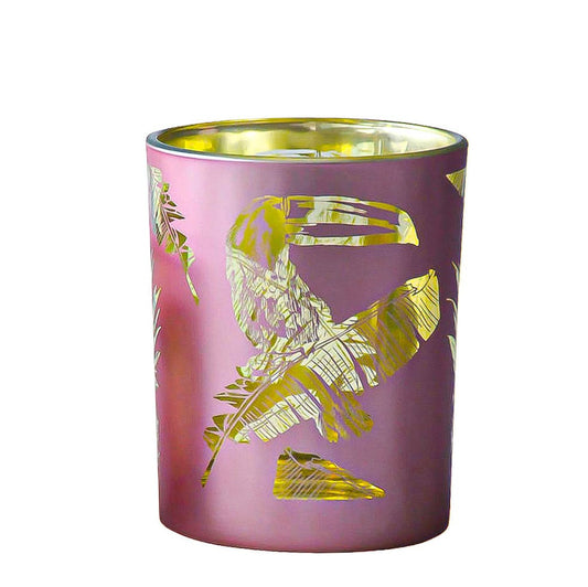 Theelichthouder goud met roze toekanprint – Mars & More glasdecoratie

