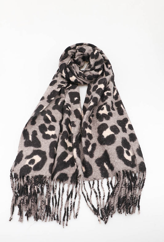 Wintersjaal Luipaardprint – Grijs, Camel of Kaki