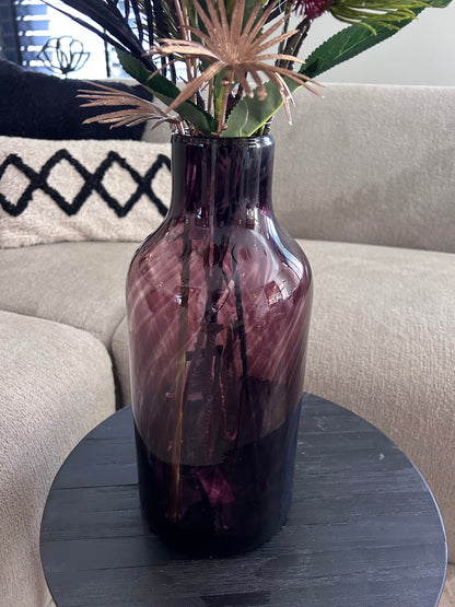 Burgundy Glazen Vaas met Luxe Zijden Kerstboeket